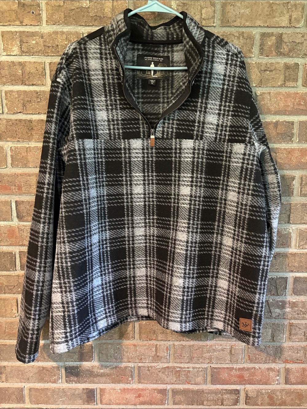 John Wayne Men's Black & Gray Plaid Half-Zip Sweater Pullover
